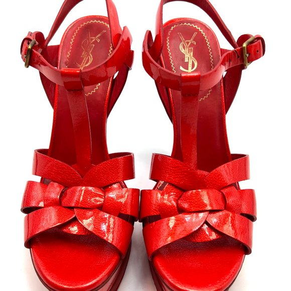 YSL Yves Saint Laurent Tribute Red Patent Sandals 37 - Picture 2 of 16